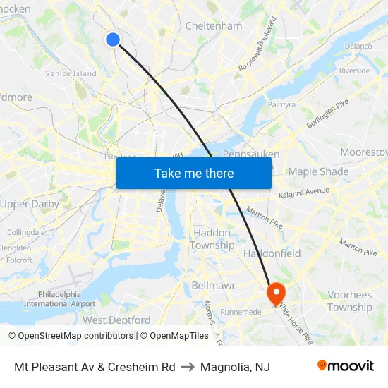 Mt Pleasant Av & Cresheim Rd to Magnolia, NJ map