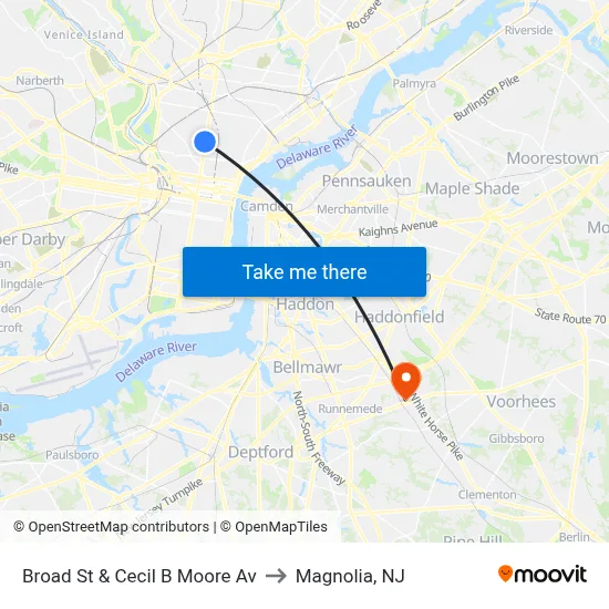 Broad St & Cecil B Moore Av to Magnolia, NJ map
