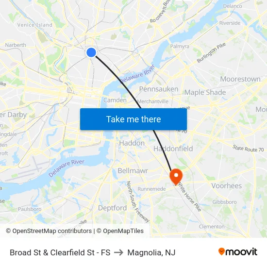 Broad St & Clearfield St - FS to Magnolia, NJ map