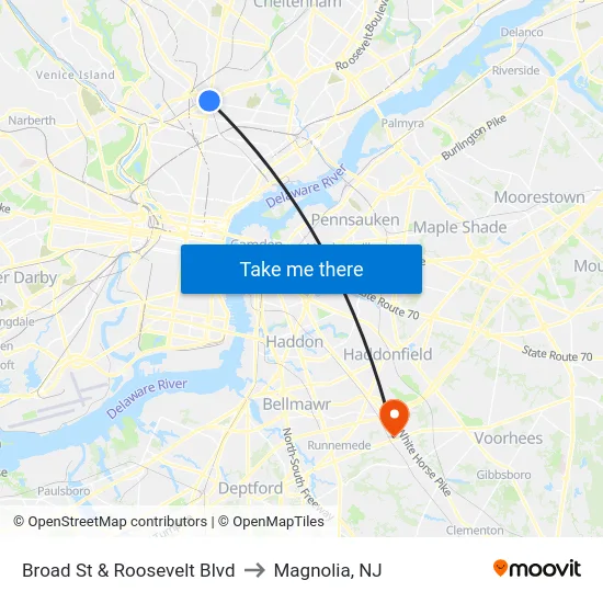 Broad St & Roosevelt Blvd to Magnolia, NJ map