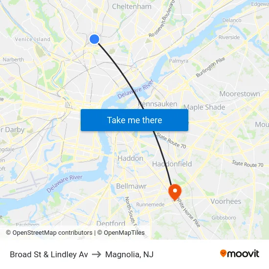Broad St & Lindley Av to Magnolia, NJ map