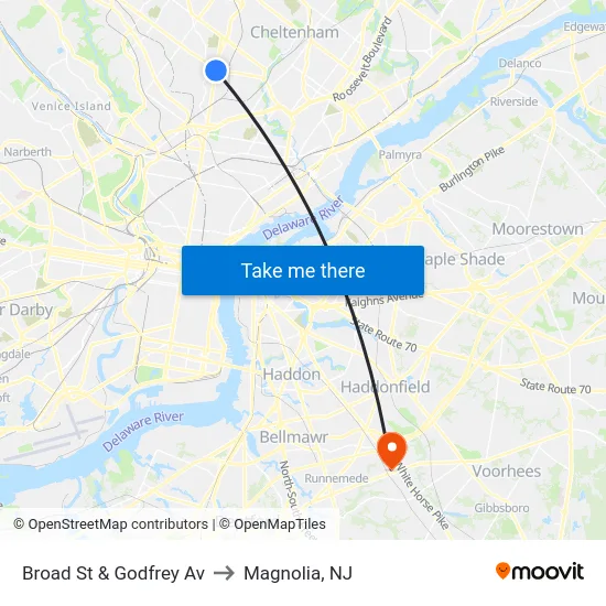 Broad St & Godfrey Av to Magnolia, NJ map