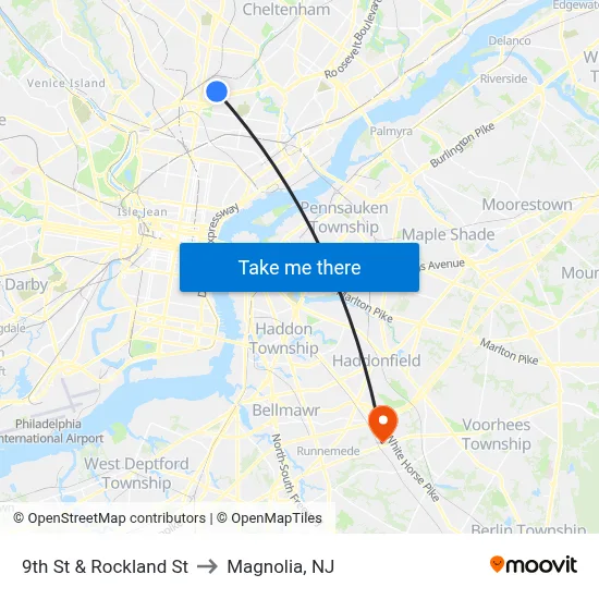 9th St & Rockland St to Magnolia, NJ map