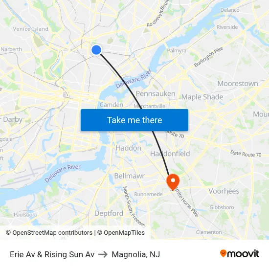 Erie Av & Rising Sun Av to Magnolia, NJ map