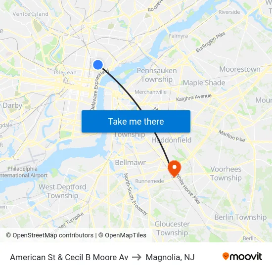 American St & Cecil B Moore Av to Magnolia, NJ map