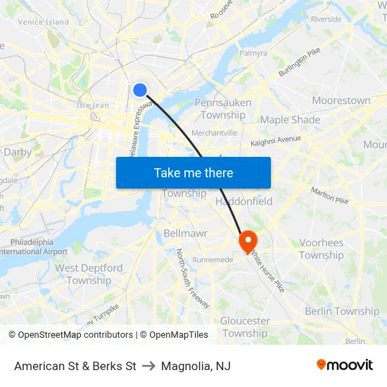 American St & Berks St to Magnolia, NJ map