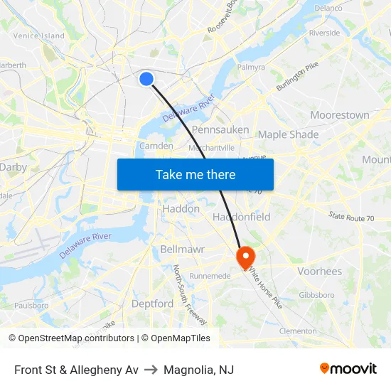 Front St & Allegheny Av to Magnolia, NJ map