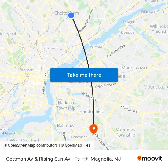 Cottman Av & Rising Sun Av - Fs to Magnolia, NJ map