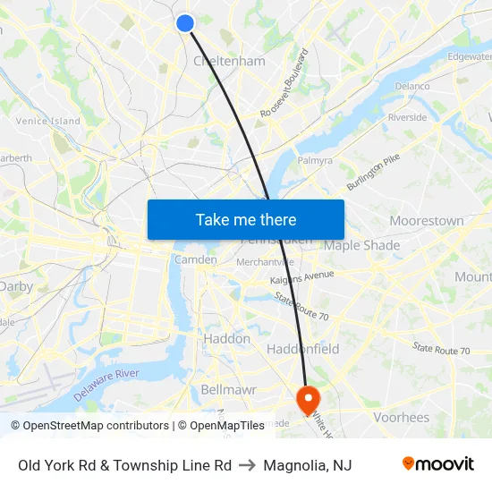 Old York Rd & Township Line Rd to Magnolia, NJ map