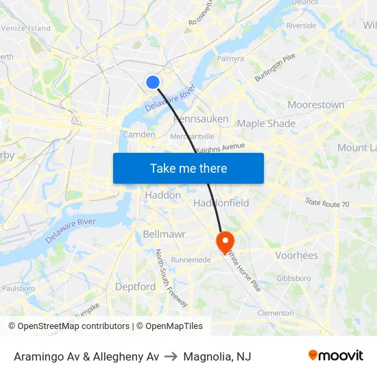 Aramingo Av & Allegheny Av to Magnolia, NJ map