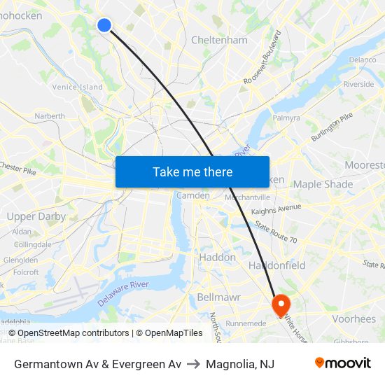 Germantown Av & Evergreen Av to Magnolia, NJ map