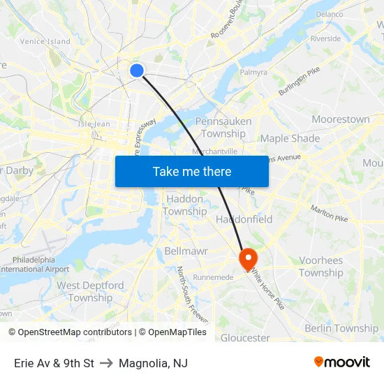 Erie Av & 9th St to Magnolia, NJ map