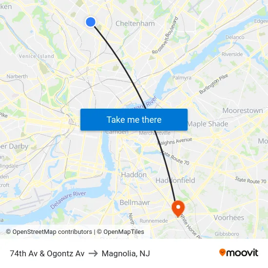 74th Av & Ogontz Av to Magnolia, NJ map