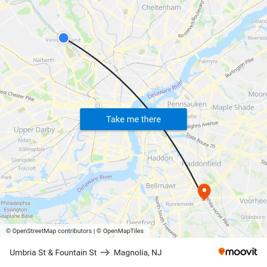 Umbria St & Fountain St to Magnolia, NJ map
