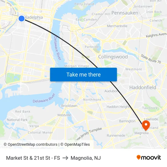 Market St & 21st St - FS to Magnolia, NJ map
