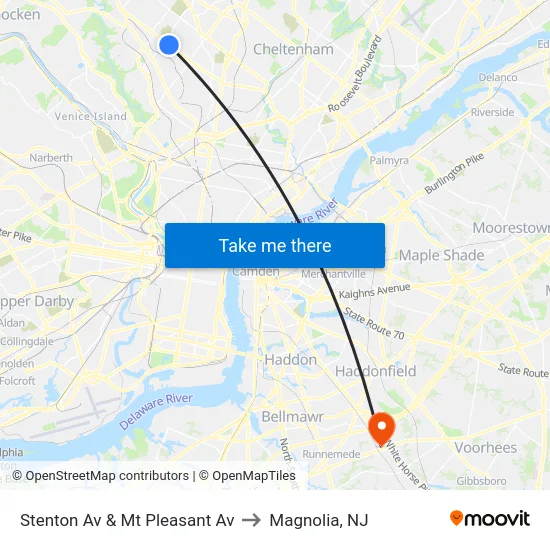 Stenton Av & Mt Pleasant Av to Magnolia, NJ map