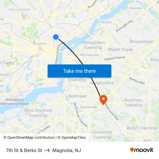 7th St & Berks St to Magnolia, NJ map