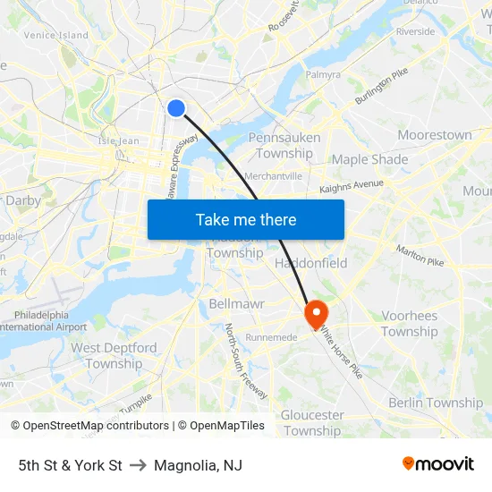 5th St & York St to Magnolia, NJ map