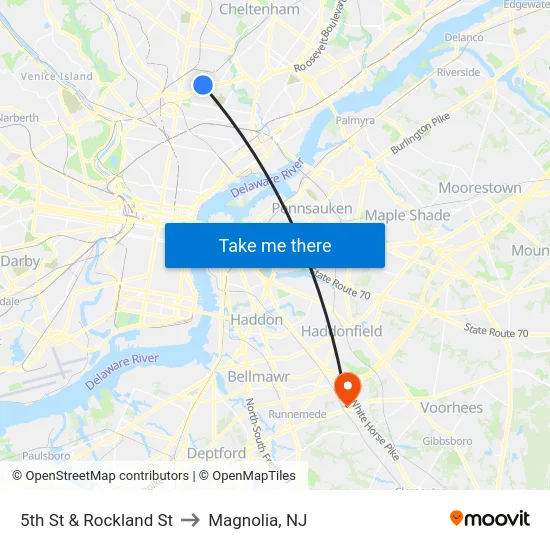 5th St & Rockland St to Magnolia, NJ map