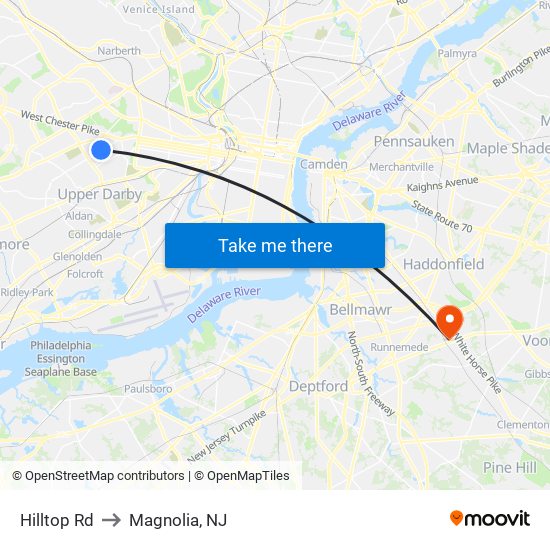 Hilltop Rd to Magnolia, NJ map