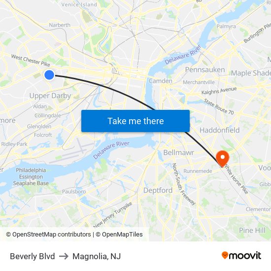 Beverly Blvd to Magnolia, NJ map