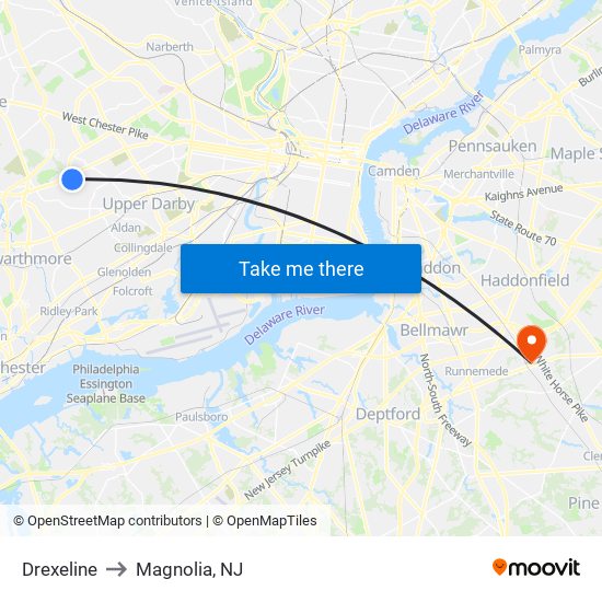 Drexeline to Magnolia, NJ map