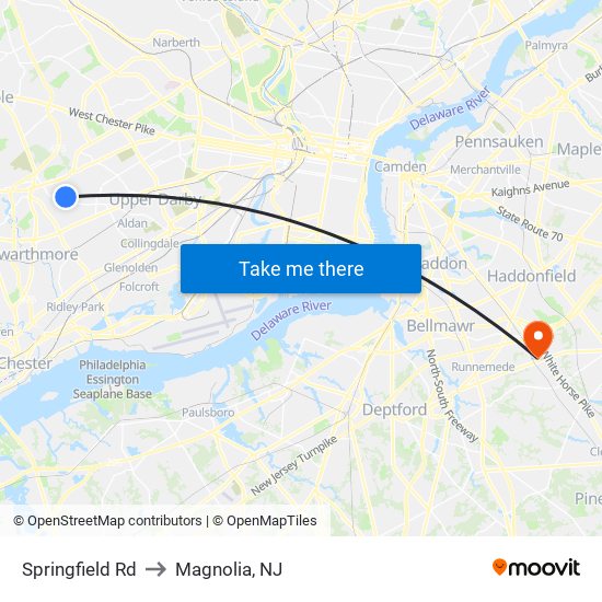 Springfield Rd to Magnolia, NJ map