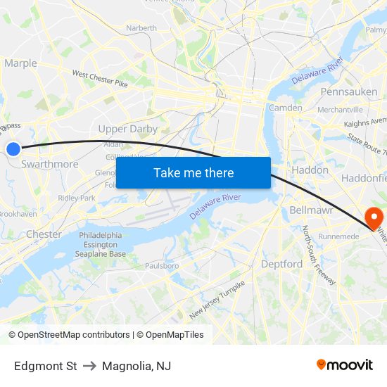 Edgmont St to Magnolia, NJ map