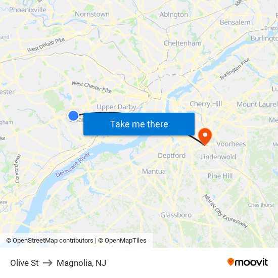 Olive St to Magnolia, NJ map