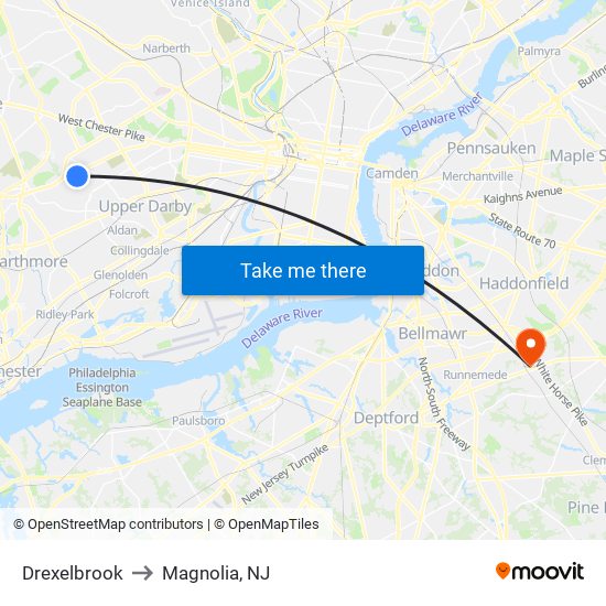 Drexelbrook to Magnolia, NJ map