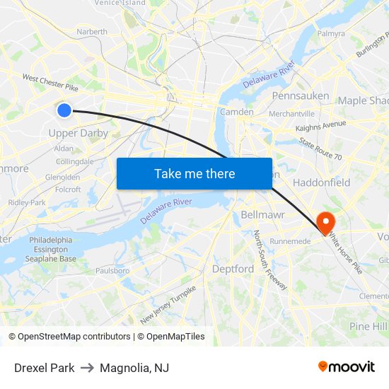 Drexel Park to Magnolia, NJ map