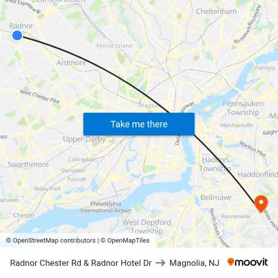 Radnor Chester Rd & Radnor Hotel Dr to Magnolia, NJ map