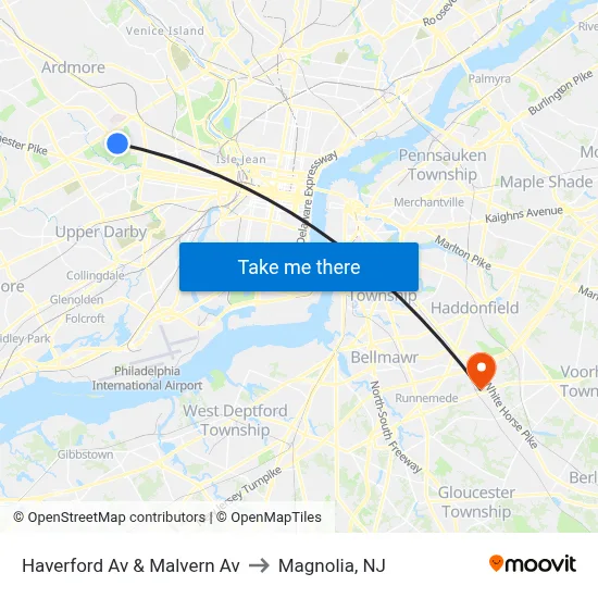Haverford Av & Malvern Av to Magnolia, NJ map