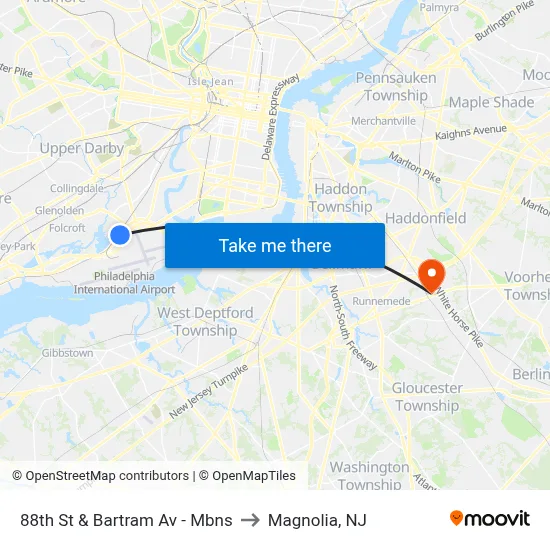 88th St & Bartram Av - Mbns to Magnolia, NJ map