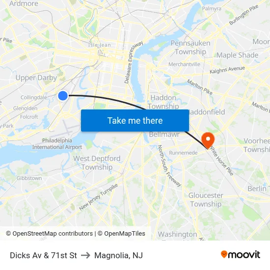 Dicks Av & 71st St to Magnolia, NJ map