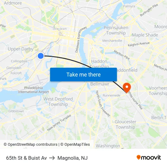 65th St & Buist Av to Magnolia, NJ map