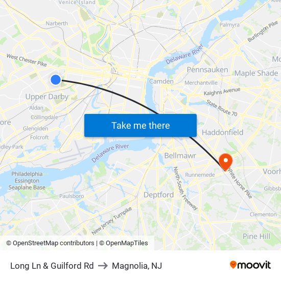 Long Ln & Guilford Rd to Magnolia, NJ map