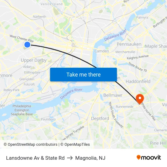 Lansdowne Av & State Rd to Magnolia, NJ map