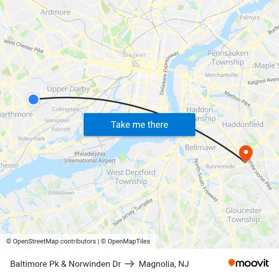 Baltimore Pk & Norwinden Dr to Magnolia, NJ map