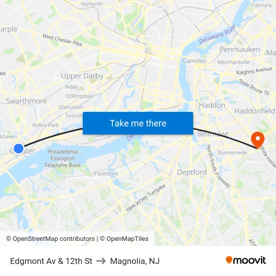 Edgmont Av & 12th St to Magnolia, NJ map