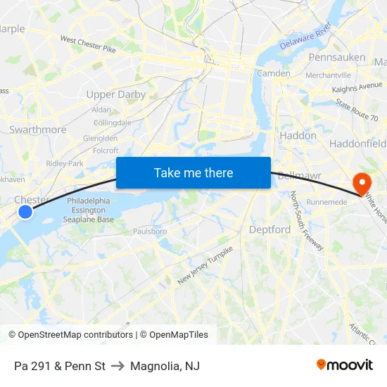 Pa 291 & Penn St to Magnolia, NJ map