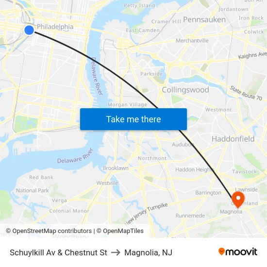 Schuylkill Av & Chestnut St to Magnolia, NJ map