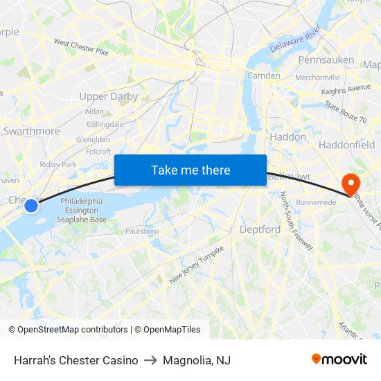 Harrah's Chester Casino to Magnolia, NJ map