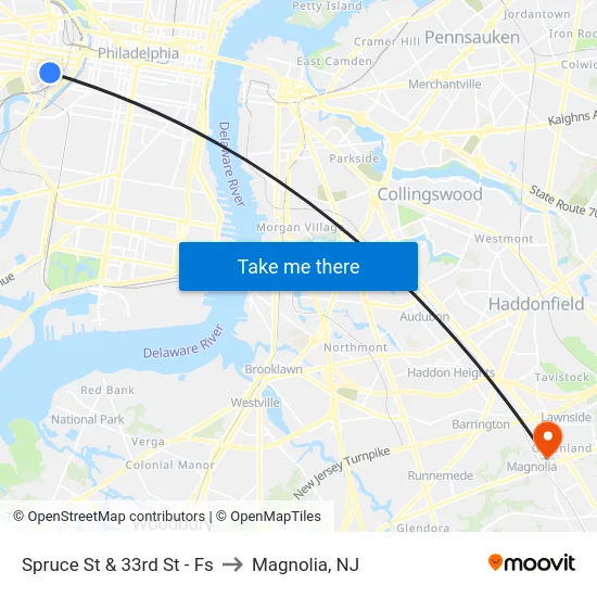 Spruce St & 33rd St - Fs to Magnolia, NJ map
