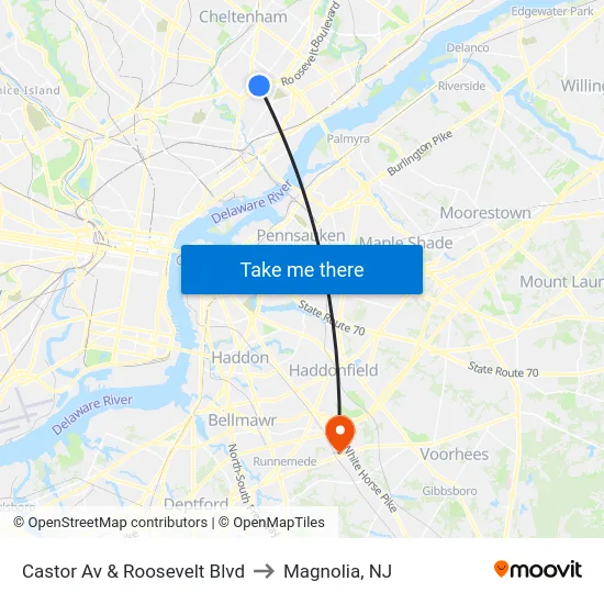 Castor Av & Roosevelt Blvd to Magnolia, NJ map