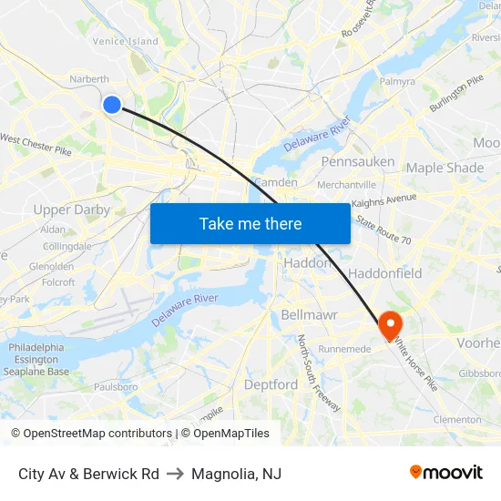 City Av & Berwick Rd to Magnolia, NJ map