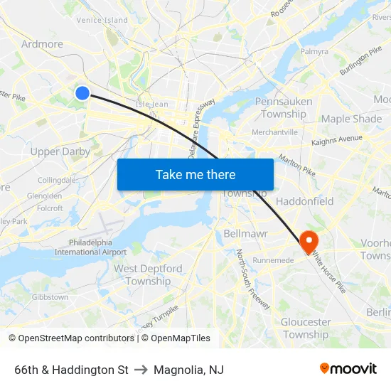 66th & Haddington St to Magnolia, NJ map