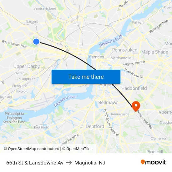 66th St & Lansdowne Av to Magnolia, NJ map