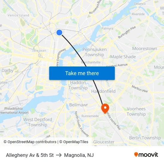 Allegheny Av & 5th St to Magnolia, NJ map