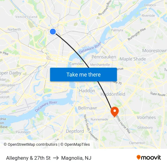 Allegheny & 27th St to Magnolia, NJ map